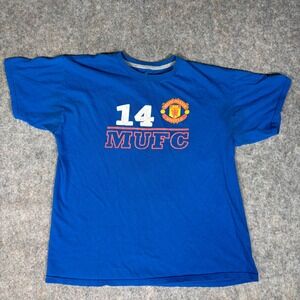 Manchester United T-Shirt Mens L Blue‎ Fair MUFC 14 Graphic Soccer Tee